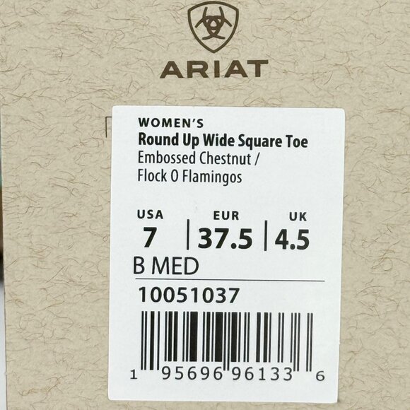 Ariat Women's Round Up Wide Embossed Chestnut Flock O Flamingos Boots Sz 7B NWOB - Picture 12 of 14